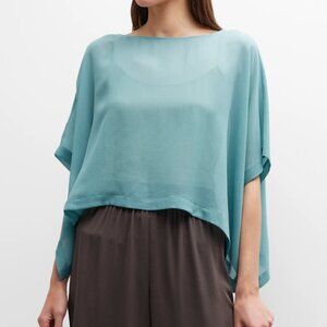 Eileen Fisher Sheer Silk Georgette Bateau Neck Poncho in River Size L/XL